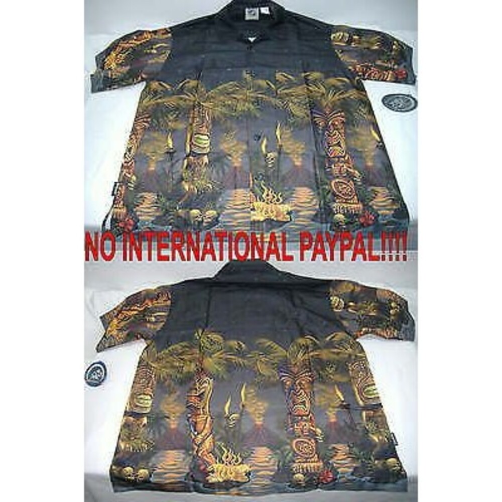 COPY - New Mens Rare Rick RIETVELD LARGE Tiki Palms Black Button Down Camp Shir…